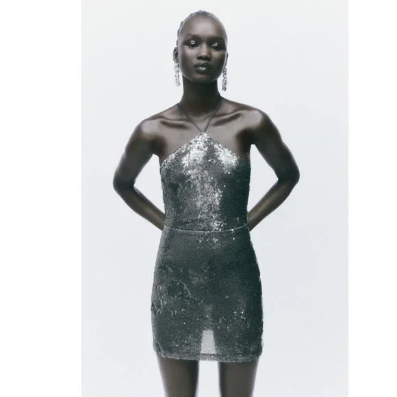 green emerald velvet dress ZARA. Long gold sequin dress. TS  Hibuy market